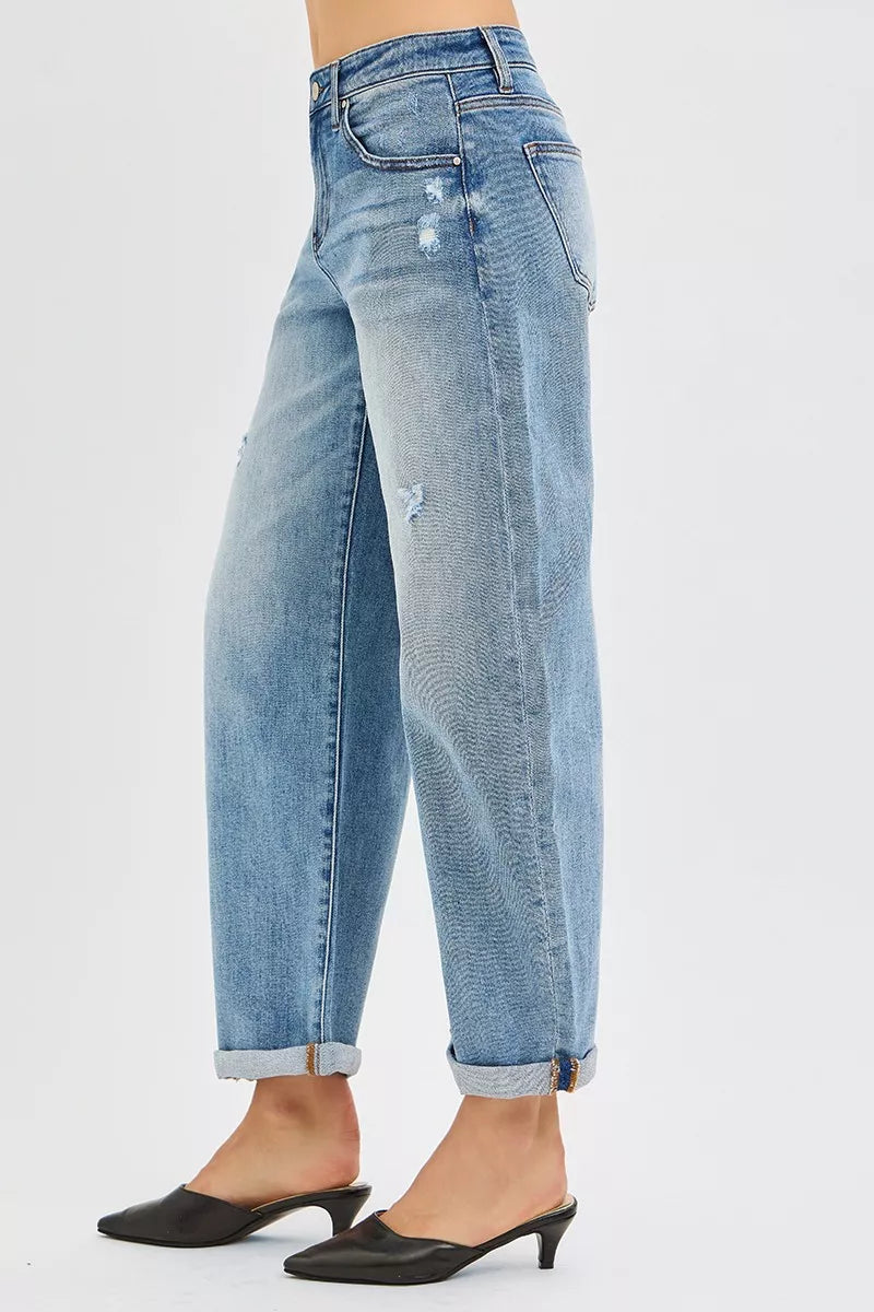 Full Size Slouchy Ankle Length Barrel Jeans with Cuffs Plus Size