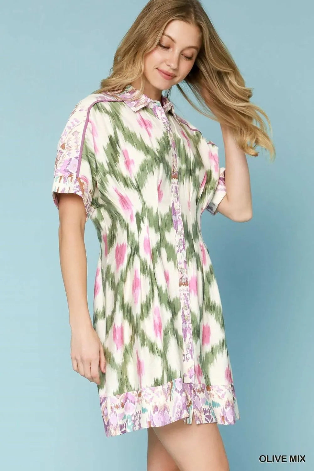 Ethnic Print Short Sleeve Mini Shirt Dress