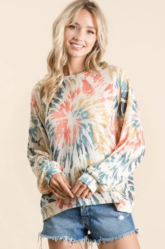 Tie Dye Print Terry Pull Over