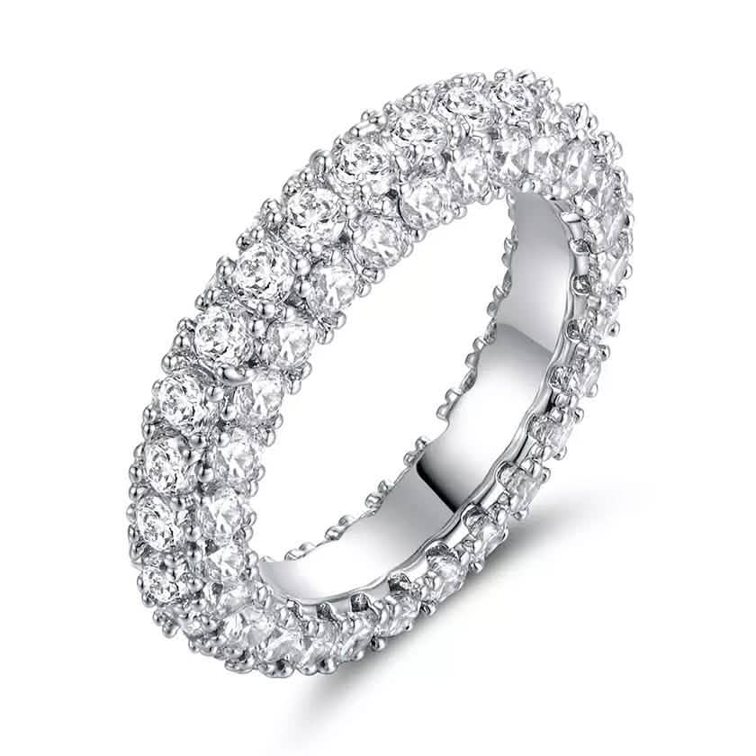 18K Gold and Italian Cut Crystal 3 Row Eternity Ring