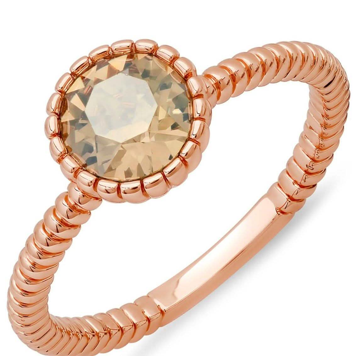 18k Gold Plated Brass Solitaire Rope Engagement Ring with Swarovski Crystals