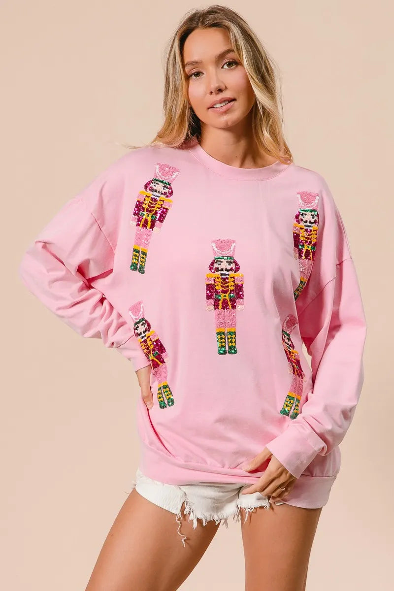 Sequin Nutcrackers Embroidery Christmas Sweatshirt