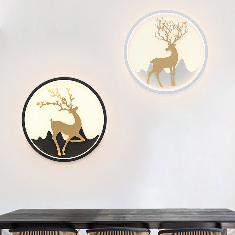 DecorBites™ Nordic Metallic Black/White-Gold LED Circle Wall Sconce Light: Warm/White Glow for Bedroom
