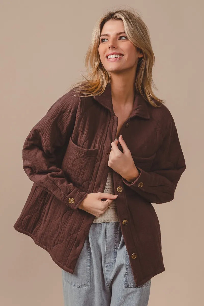 Quilted Wrinkle Gauze Long Sleeve Shacket
