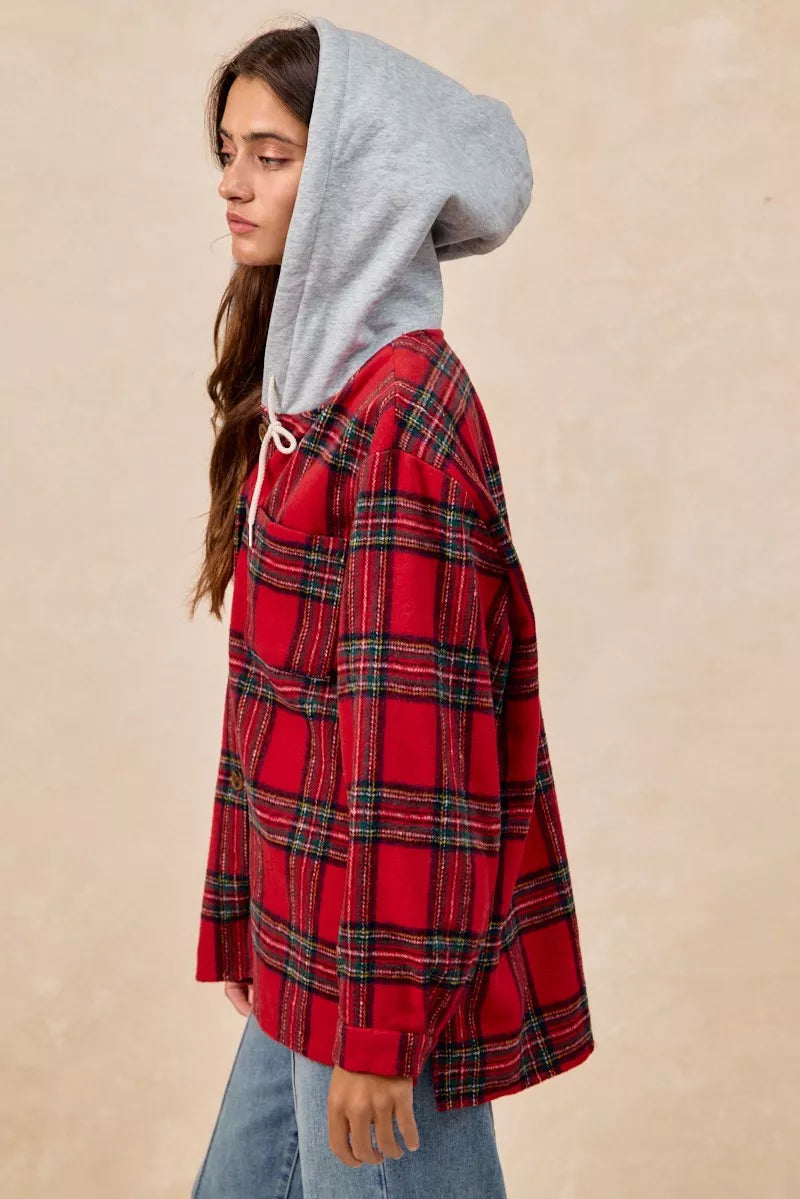 Brushed Plaid Hooded Jacket