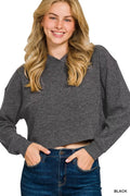 Drop Shoulder Ribbed Crop Hoodie