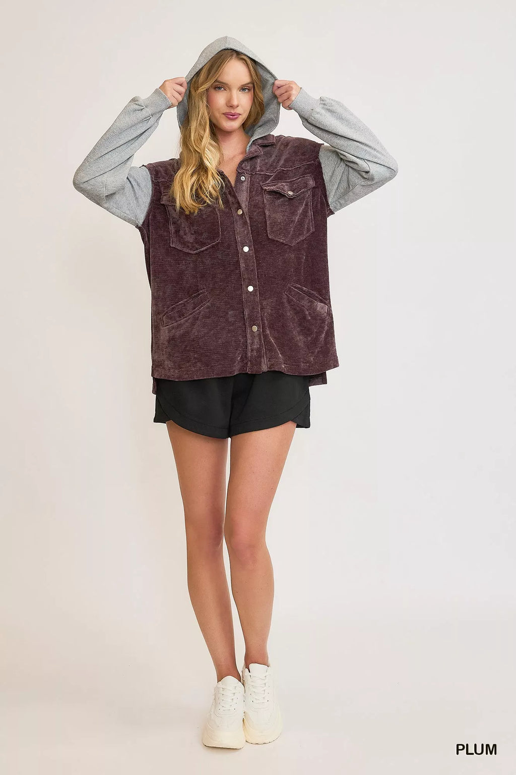 Contrast Hooded Chenille Jacket
