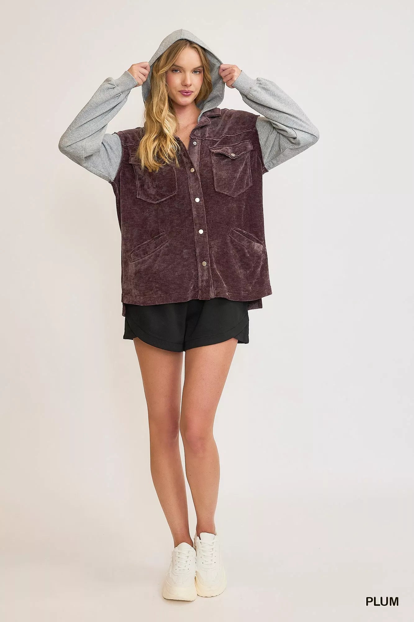 Contrast Hooded Chenille Jacket