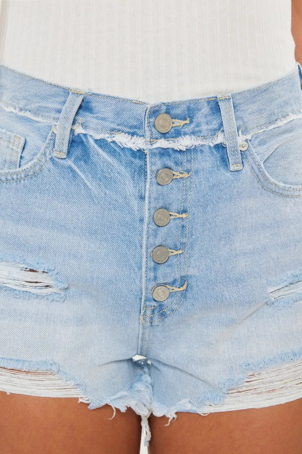 I am a Fashion Junky Distressed Button Fly Denim Shorts