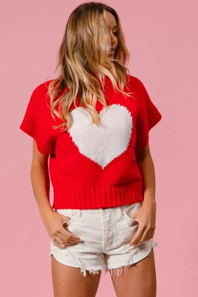 Rib Banded Heart Pattern Valentines Sweater