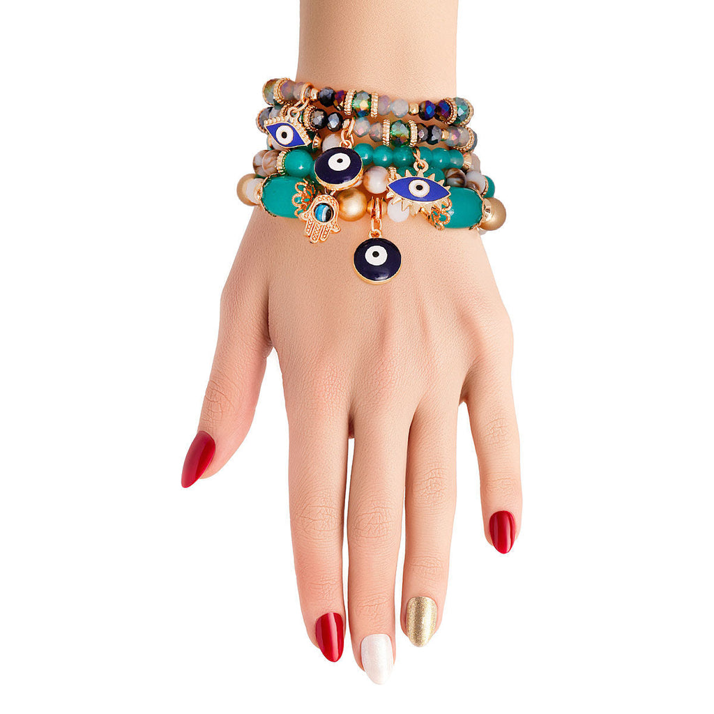 Evil Eye Bracelets with Turquoise Glass Beads – Trendy Stylish Jewelry Accessory