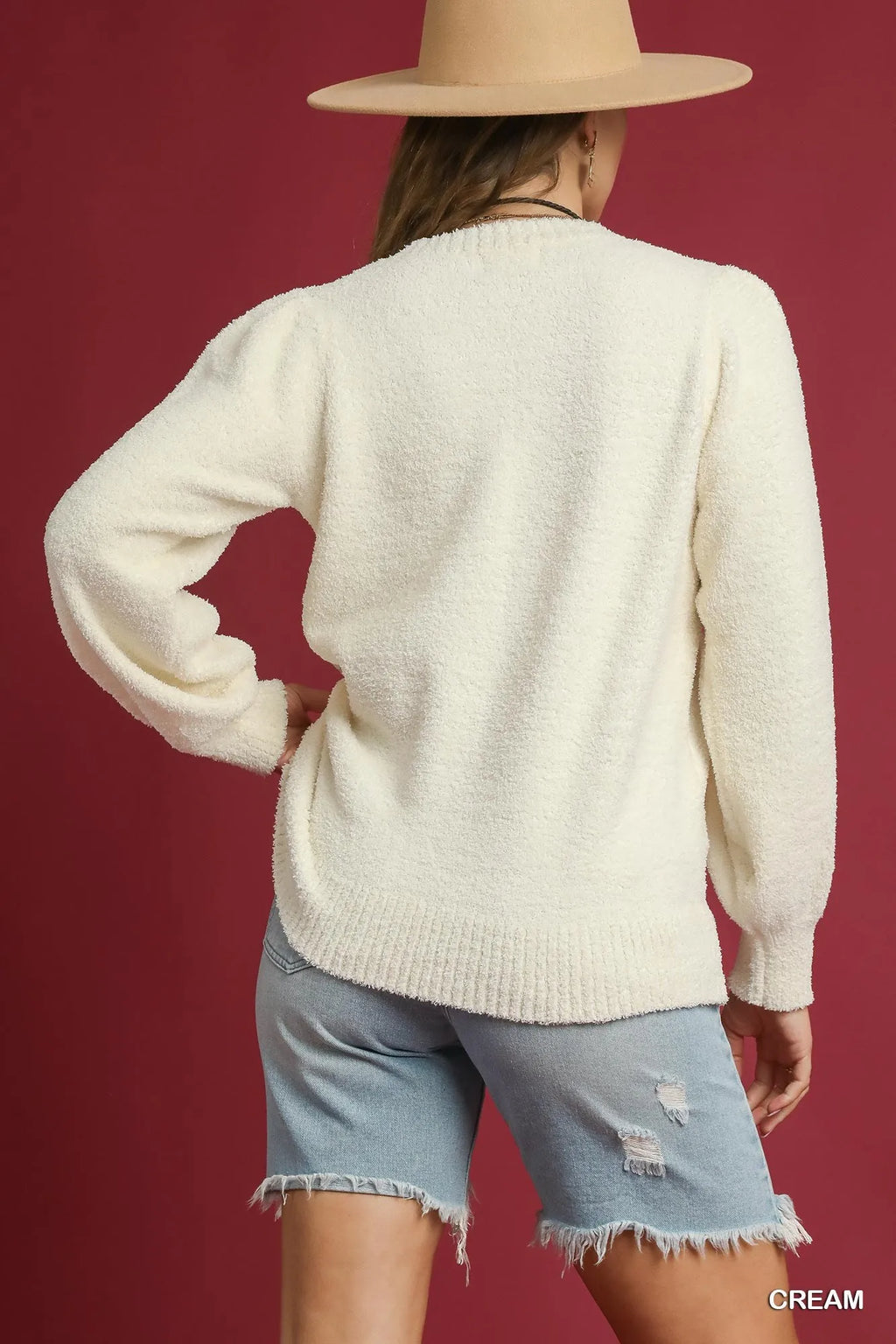 Textured Long Sleeve Sweater with Ribbed Trim