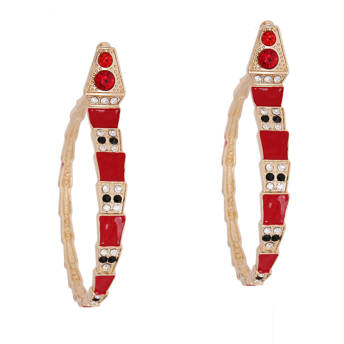 Statement Red 3D Snake Wrap Hoop Earrings – Trendy Fashion Jewelry