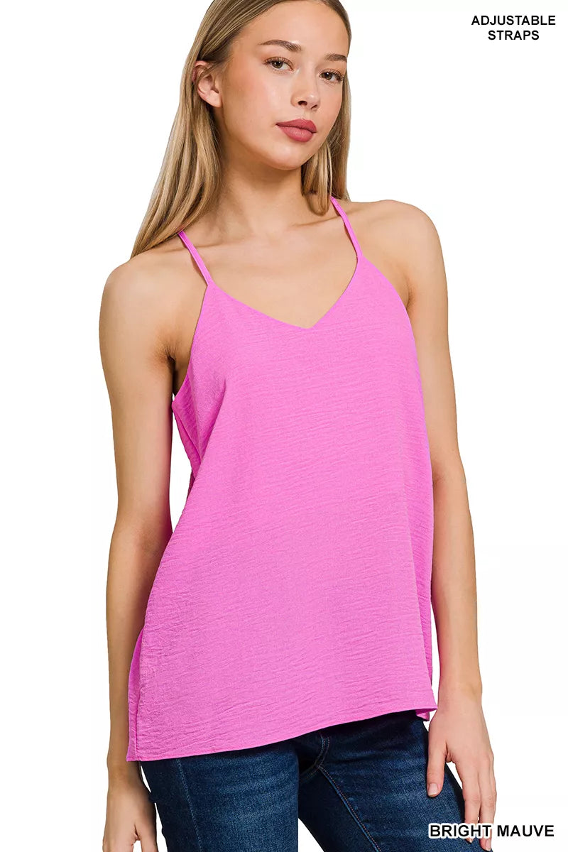 Woven Airflow Adjustable Strap V-Neck Cami