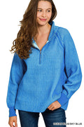 Ribbed Two Tone Half Zip Sweater