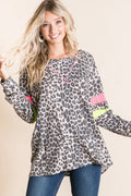 Leopard Thermal Top with Contrast Color Block