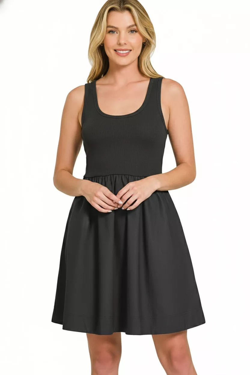Combined Knit & Woven Midi Dress