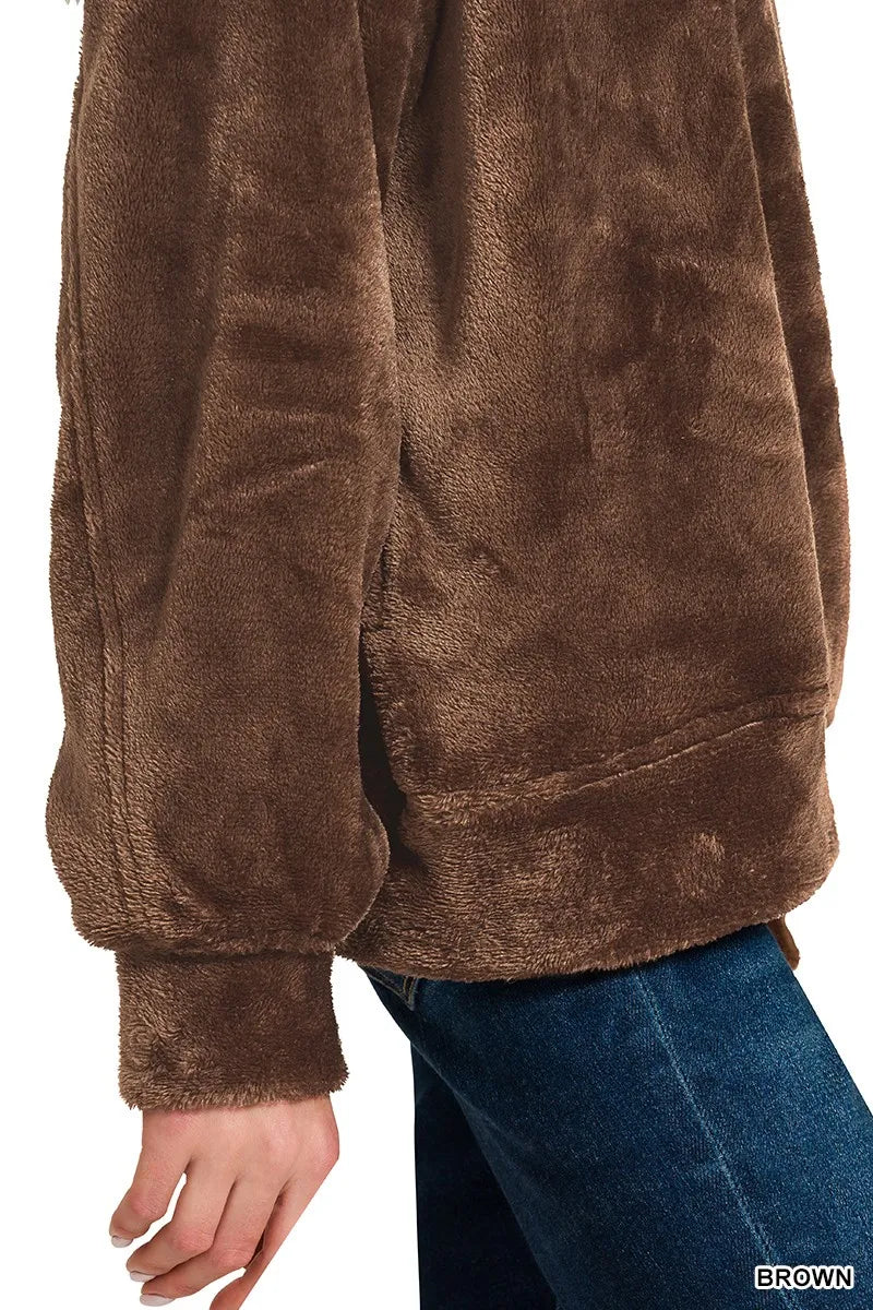 Faux Fur Half Zip Pocket Pullover