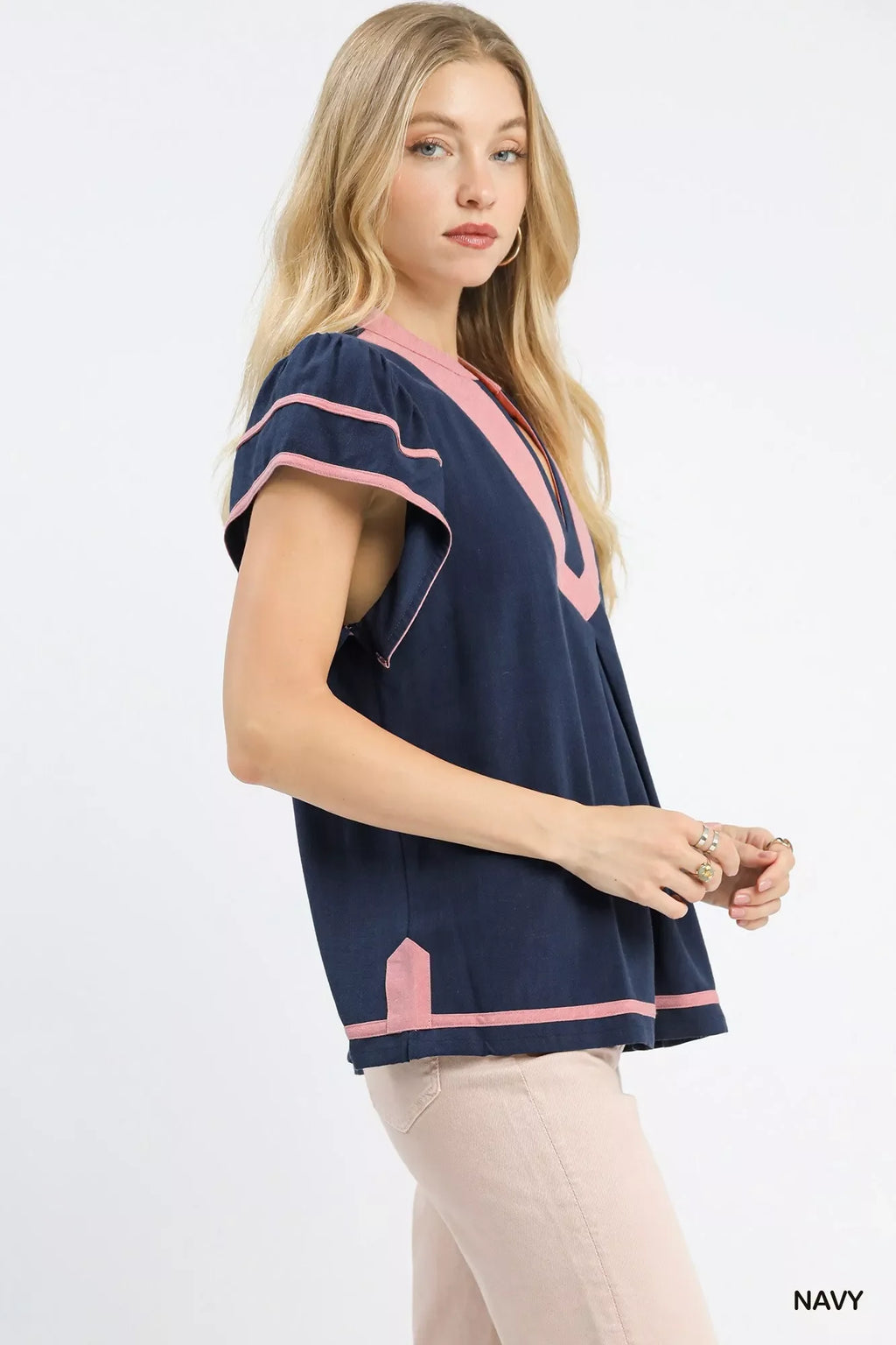 Linen Ruffle Sleeve Top
