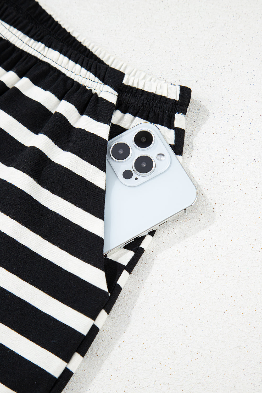 Black White Striped Short Sleeve Top and Shorts Set