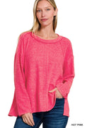 Brushed Hacci Exposed Seam Hi Low Sweater