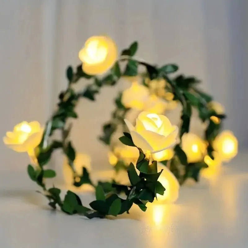 DecorBites™ 1PC 10 LED Rose Flower String Lights Battery Powered Flower Rose Night Lamp For Wedding Valentines Day Party Garland Decoration