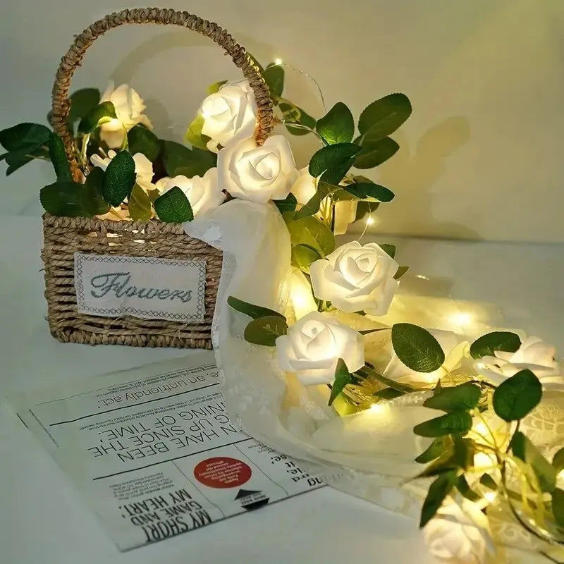DecorBites™ 1PC 10 LED Rose Flower String Lights Battery Powered Flower Rose Night Lamp For Wedding Valentines Day Party Garland Decoration