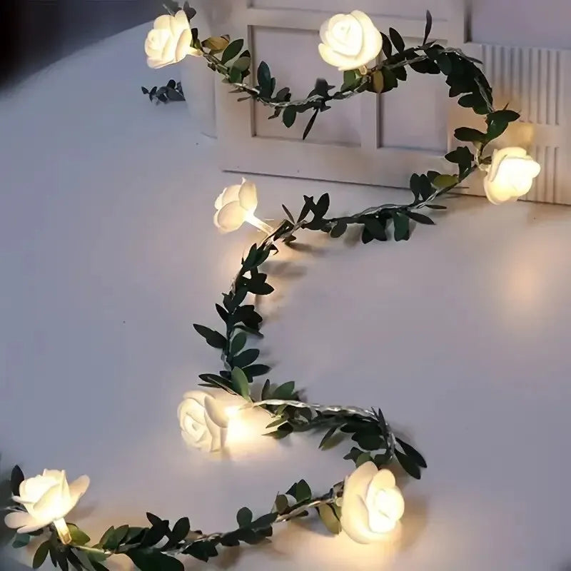 DecorBites™ 1PC 10 LED Rose Flower String Lights Battery Powered Flower Rose Night Lamp For Wedding Valentines Day Party Garland Decoration
