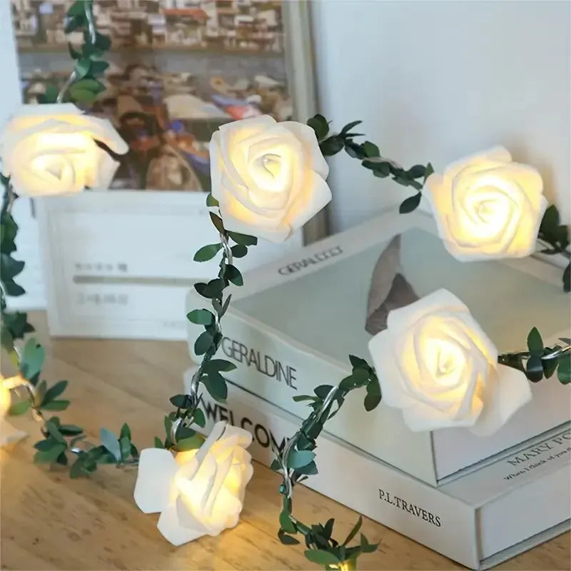DecorBites™ 1PC 10 LED Rose Flower String Lights Battery Powered Flower Rose Night Lamp For Wedding Valentines Day Party Garland Decoration