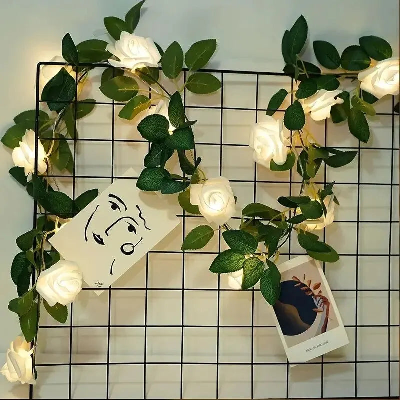 DecorBites™ 1PC 10 LED Rose Flower String Lights Battery Powered Flower Rose Night Lamp For Wedding Valentines Day Party Garland Decoration
