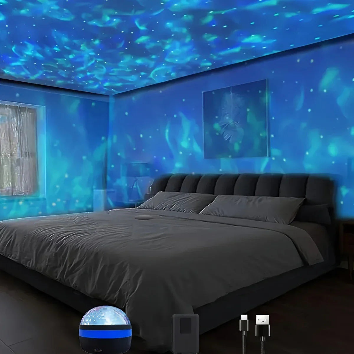 DecorBites™ 1pc LED Galaxy Star Projector Light,USB Powered,Water ripple Wave,Remote Controlled Bedroom Night Lamp,For Party,Home Theater