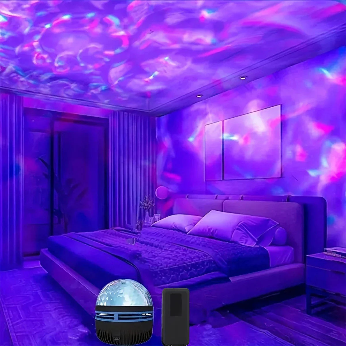 DecorBites™ 1pc LED Galaxy Star Projector Light,USB Powered,Water ripple Wave,Remote Controlled Bedroom Night Lamp,For Party,Home Theater