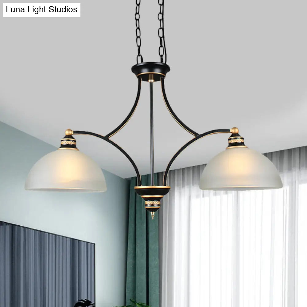 DecorBites™ 2-Bulb Traditional Black Dome Dining Room Hanging Light with White Glass for Kitchen Island