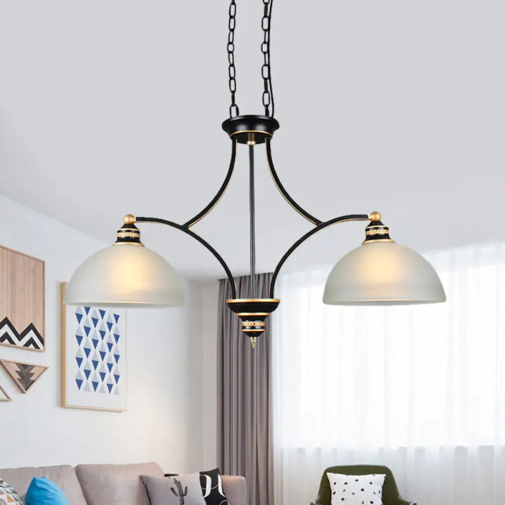 DecorBites™ 2-Bulb Traditional Black Dome Dining Room Hanging Light with White Glass for Kitchen Island