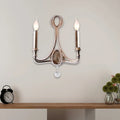 DecorBites™ 2-Head Retro Loft Fabric Wall Light - Conical Sconce with Crystal Beaded Strand - Aged Silver