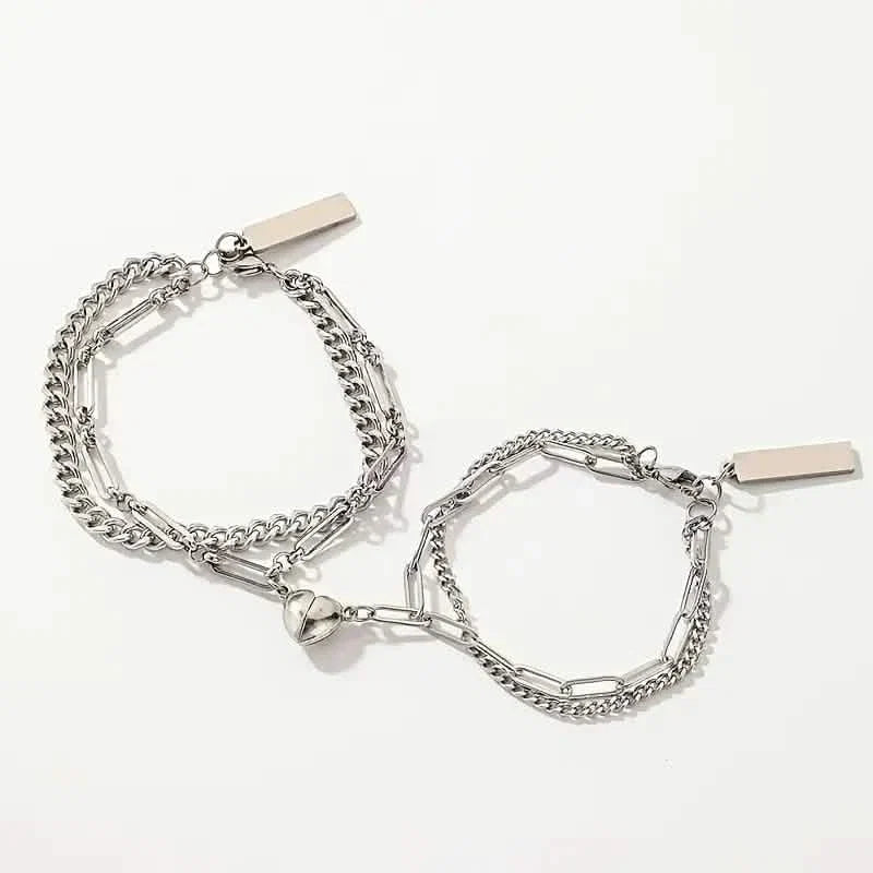 2-Piece: Lovers' Titanium Steel Love Magnet Bracelet