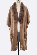 Faux Fur Lapel Long Cardigan