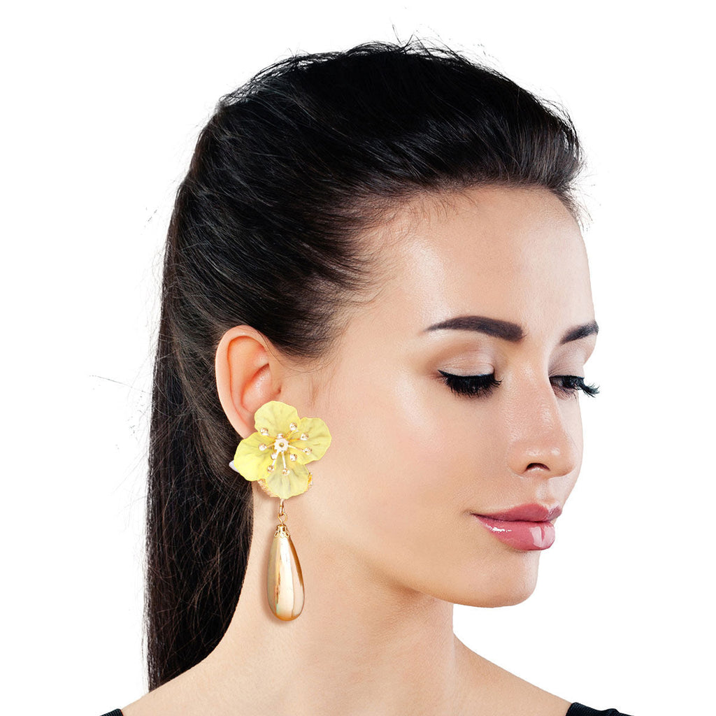 Teardrop Earrings Yellow Flower Stylish Statement Jewelry