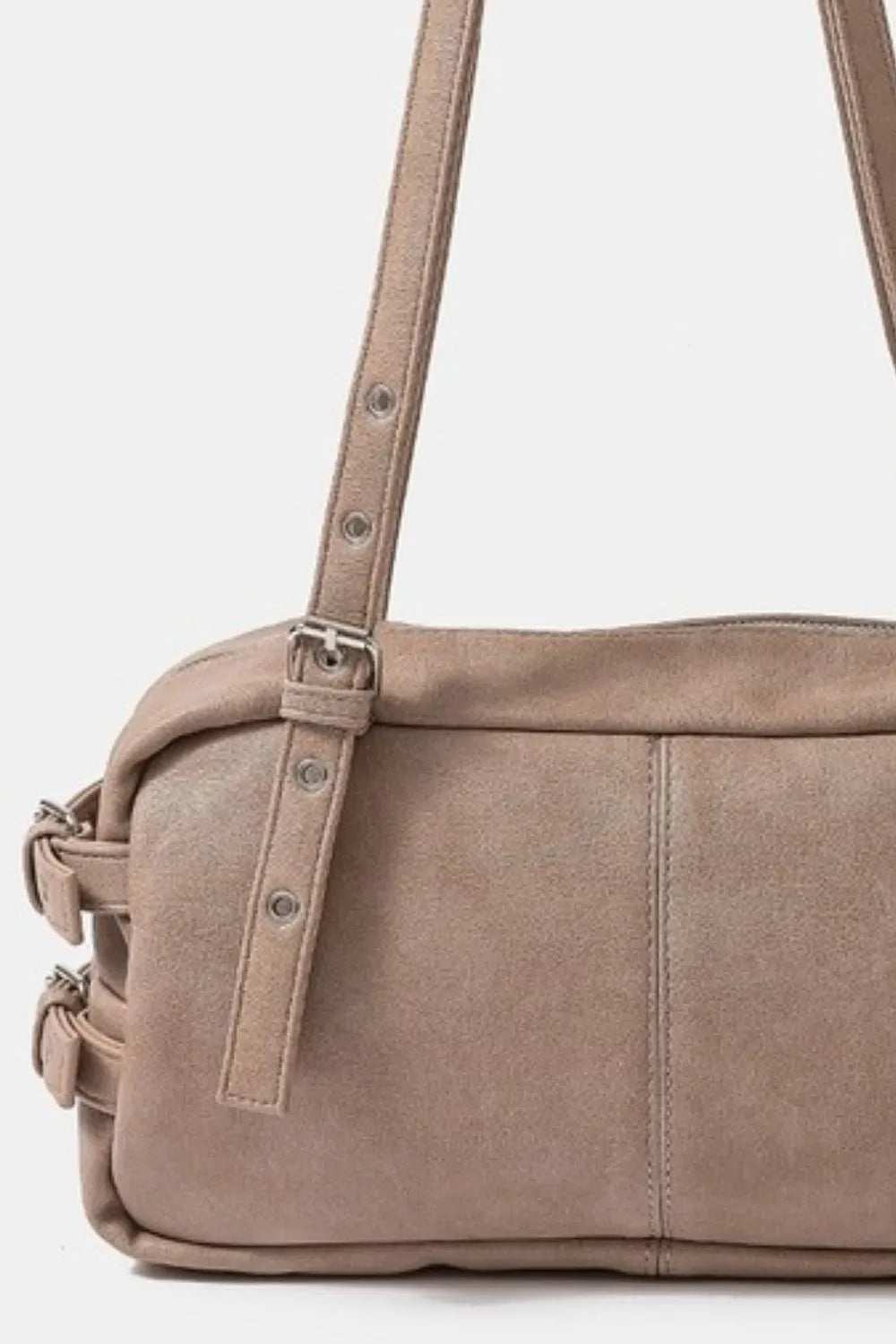 Multi Grommet Belt Strap Rustic Rectangular Hand Bag