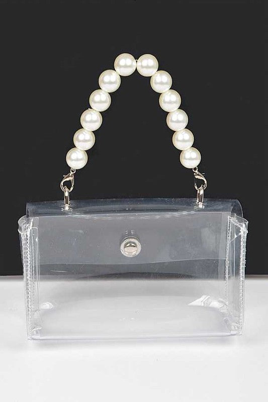 Convertible Transparent Stadium Bag with Pearl Handle Stylish Fashion Handbag