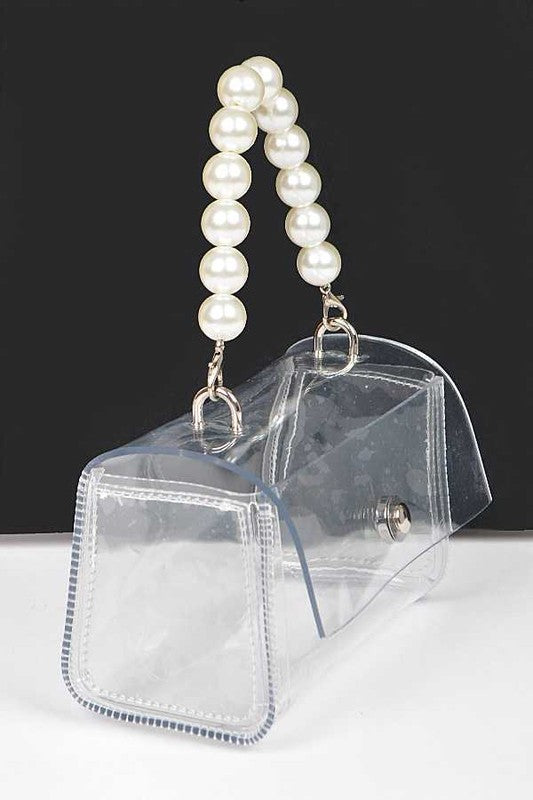 Convertible Transparent Stadium Bag with Pearl Handle Stylish Fashion Handbag