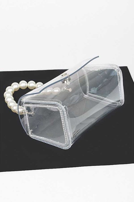 Convertible Transparent Stadium Bag with Pearl Handle Stylish Fashion Handbag