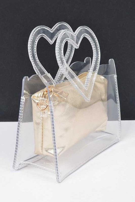 Transparent 2-in-1 Stadium Bag with Heart Shape Handle – Trendy Fashion Accessory