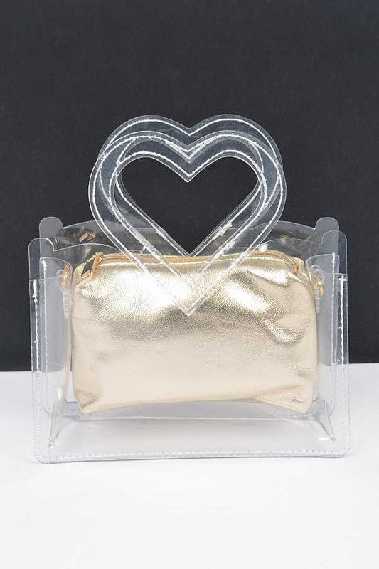 Transparent 2-in-1 Stadium Bag with Heart Shape Handle – Trendy Fashion Accessory
