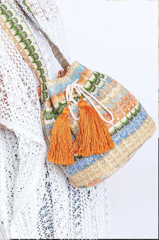 Boho Bucket Bag with Mix Color Tassel Swing – Trendy Fashion Handbag