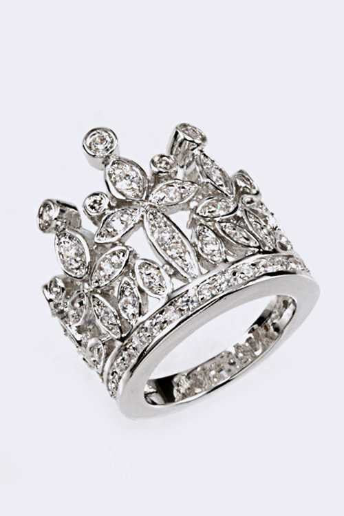 Statement Cubic Zirconia Crown Ring Trendy Fashion Jewelry Accessory