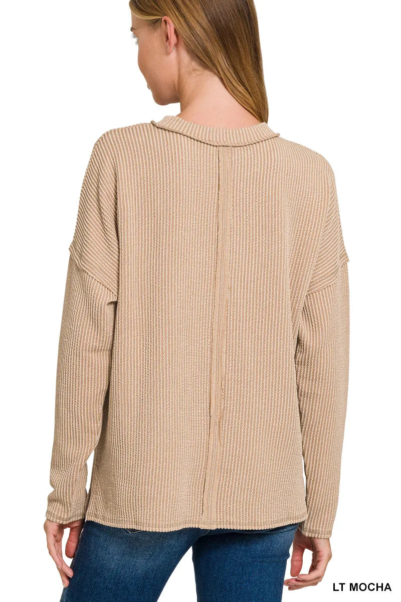 Long Sleeve Drop Shoulder Rib Top