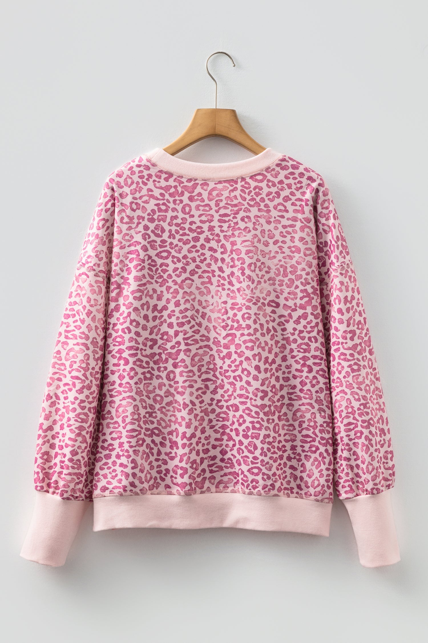 Pink Leopard Print Patchwork Crew Neck Sweatshirt