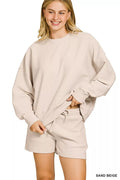 Ribbed Round Neck Pullover and Shorts Set