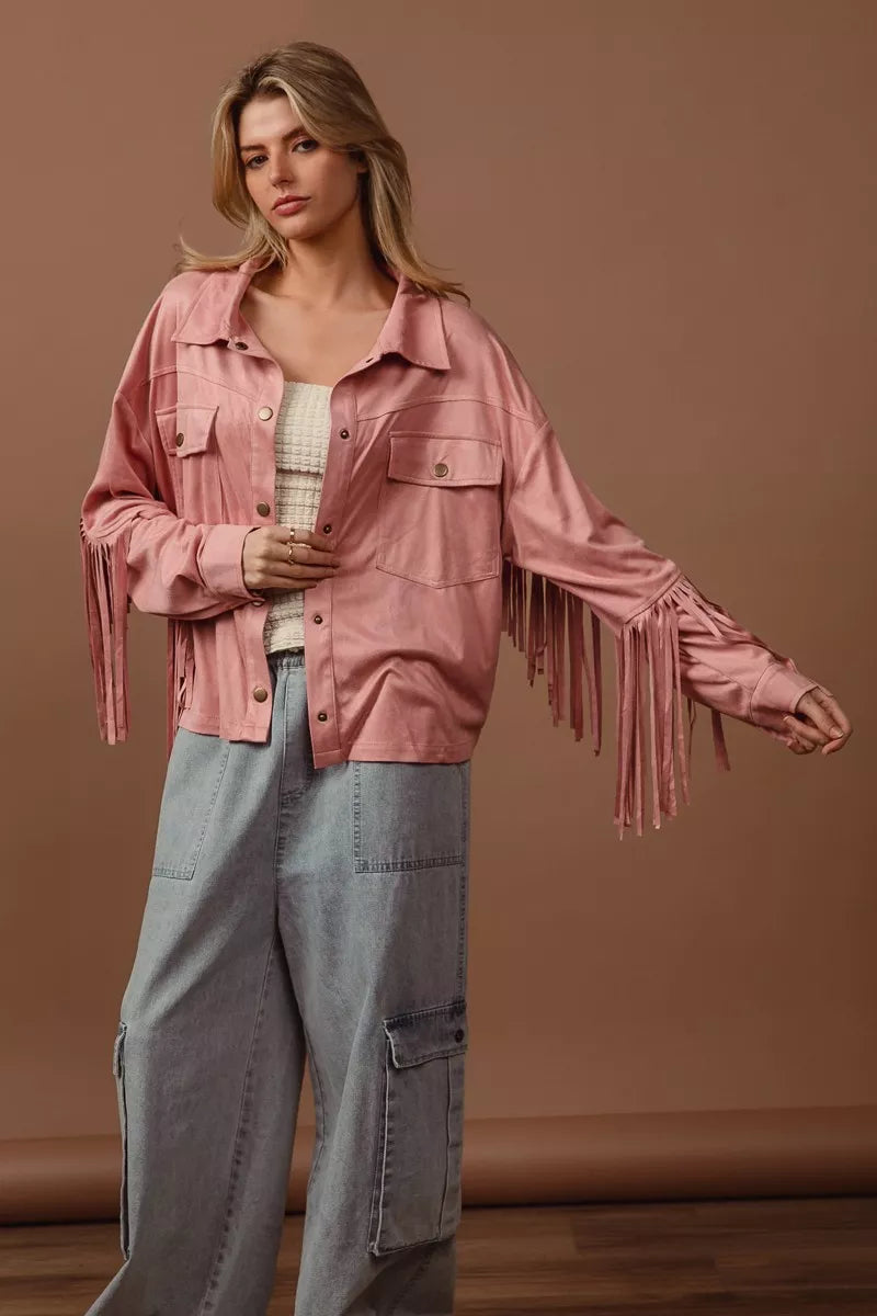 Suede Fringe Long Sleeve Jacket